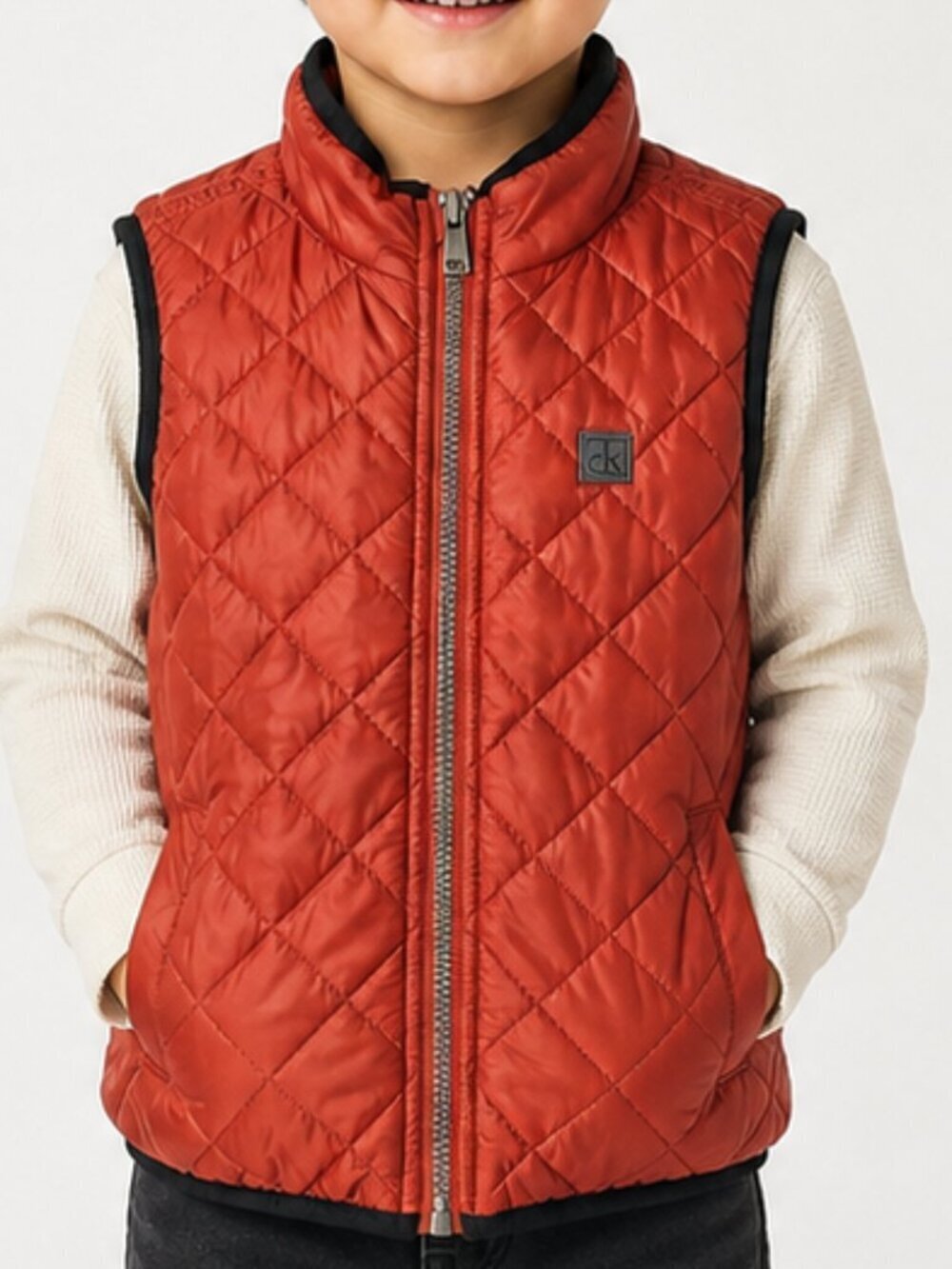 CALVIN KLEIN Orange Diamond Quilted Puffer Vest Boys Sz 5